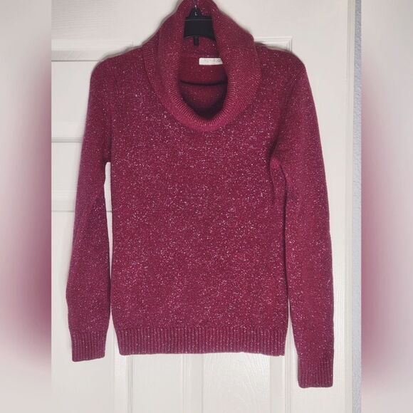 Ren Moda M/L DarkRaspberry CowlNeck LngSlv Knitted WOOLBlendSequin Women Sweater - Picture 1 of 9